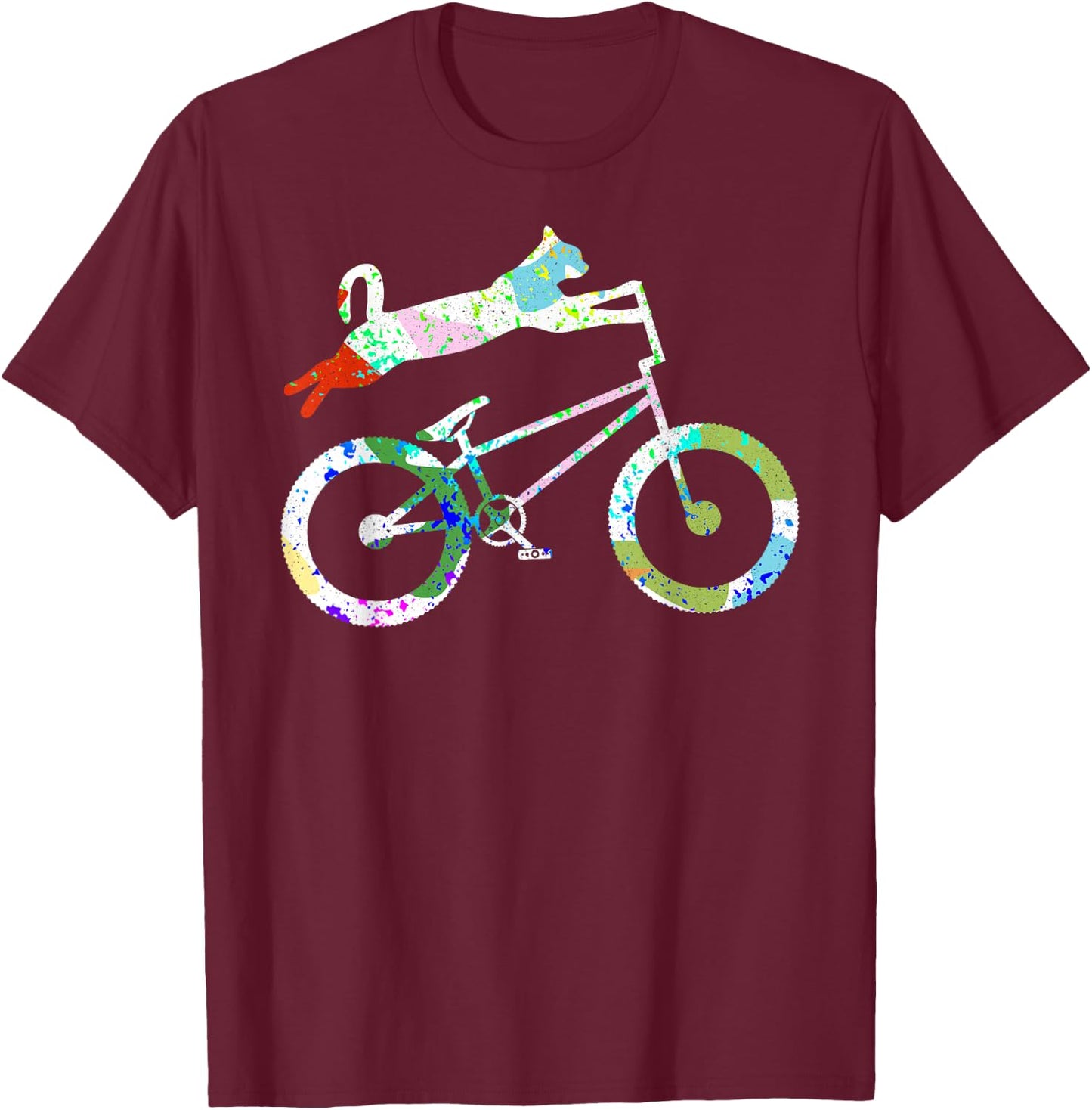 Cat On BMX Bike Kitten Lover Bike Cycling Bicycle Gift T-Shirt - T-Shirt | Maroon