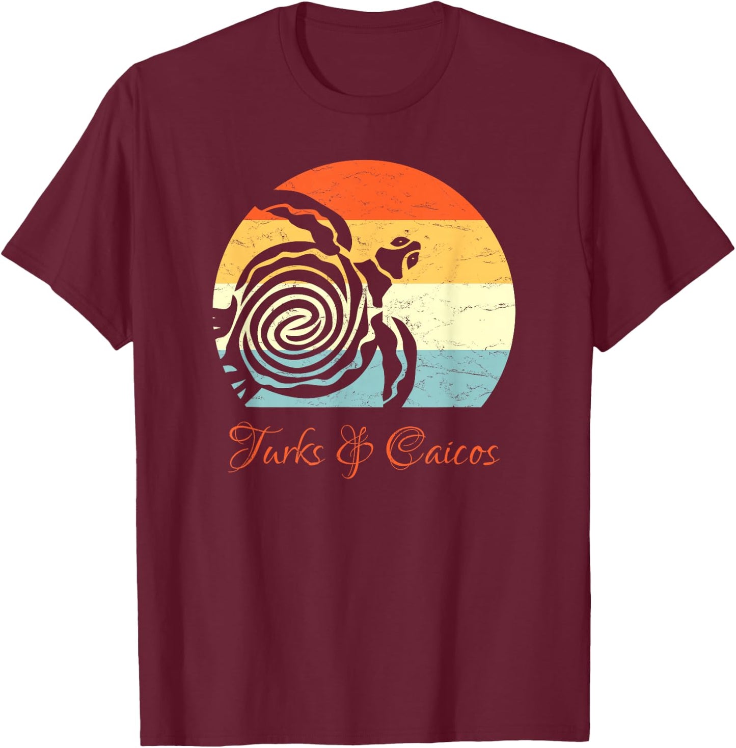 Turks & Caicos Caribbean Vintage Retro Sea Turtle Vacation T-Shirt - T-Shirt | Maroon
