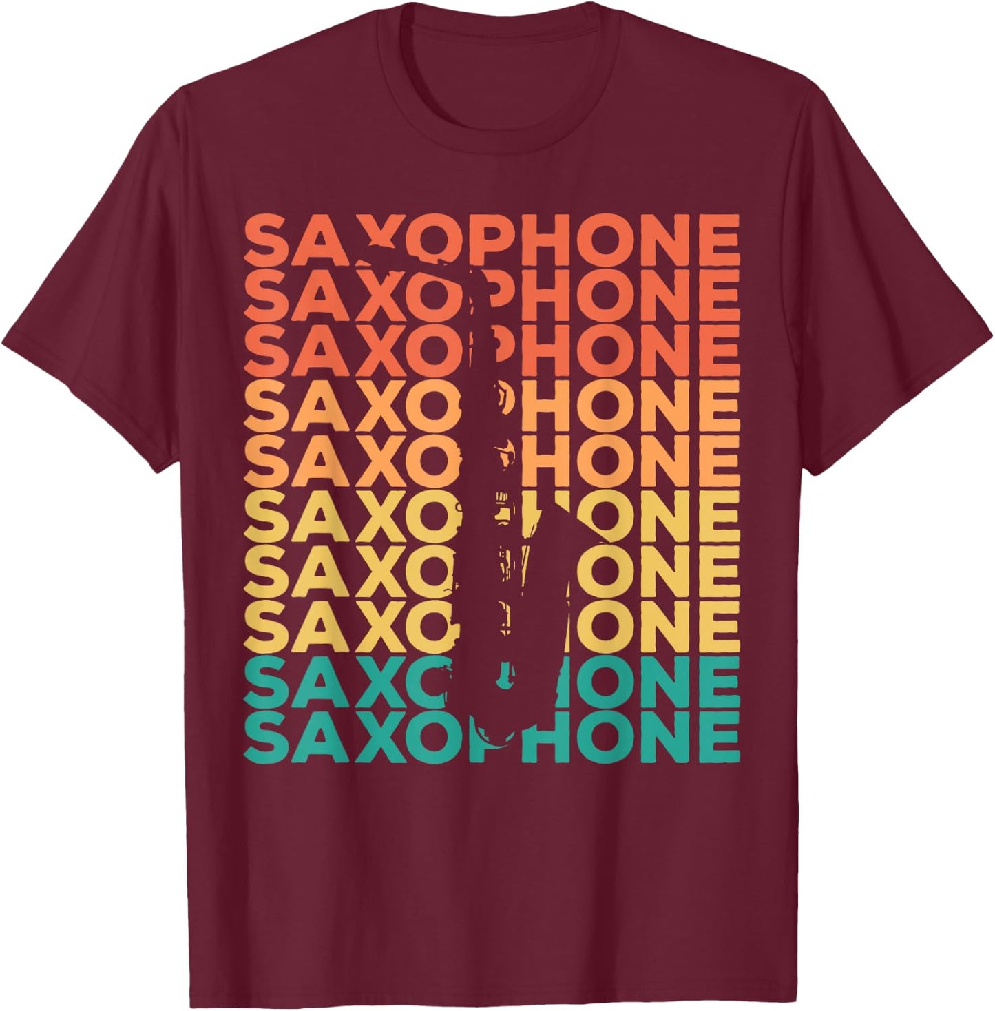 Saxophonists Gift Ideas Retro Vintage Saxophone - Black, -Adults, Small, Short Sleeve, Cotton 60% Polyester 40% T-Shirt - T-Shirt | Maroon