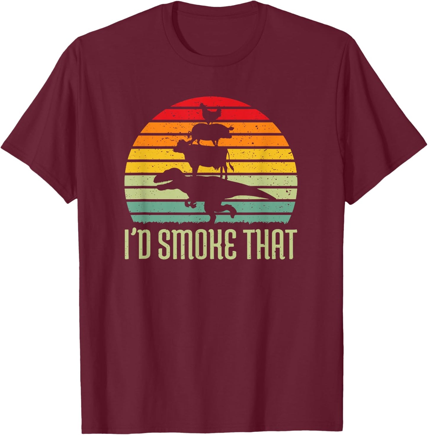 Barbecue Dinosaur BBQ Meat Grilling Smoker & T-Shirt - T-Shirt | Maroon