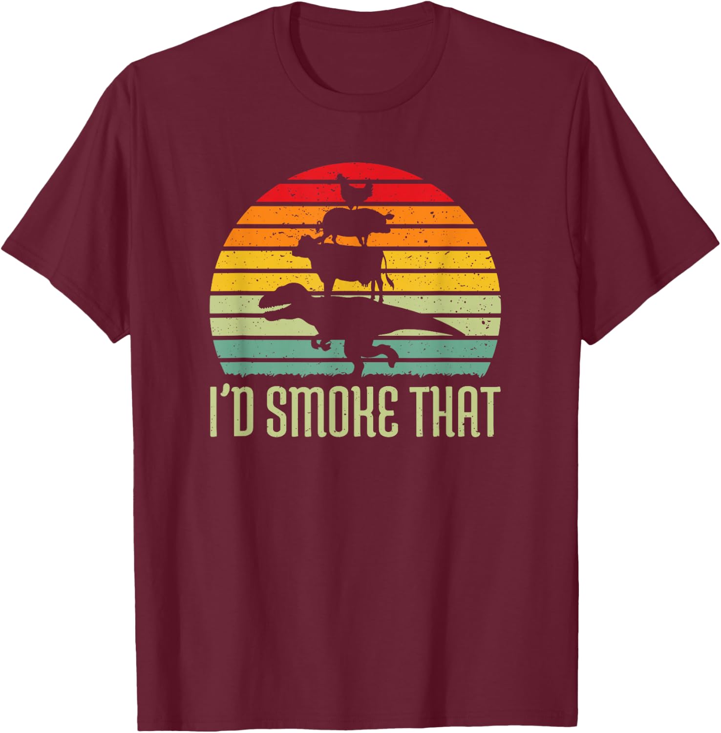 Barbecue Dinosaur BBQ Meat Grilling Smoker & T-Shirt - T-Shirt | Maroon