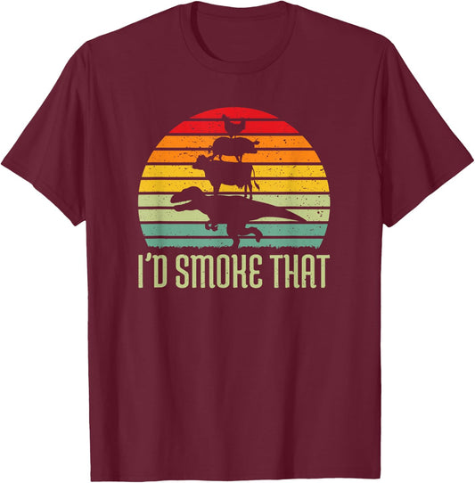 Barbecue Dinosaur BBQ Meat Grilling Smoker & T-Shirt - T-Shirt | Maroon