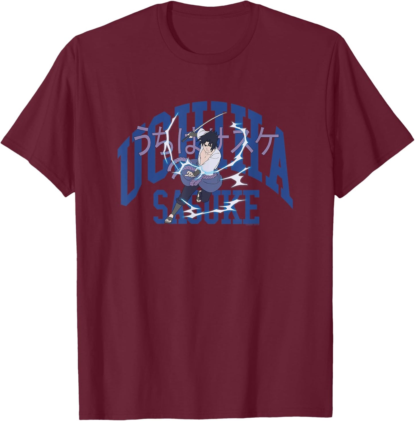 Naruto Shippuden Uchiha Sasuke Collegiate Anime T-Shirt - T-Shirt | Maroon