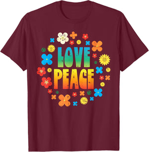 Love Peace Flowers Vintage 80s Floral Hippie Hippi Hippy T-Shirt - T-Shirt | Maroon