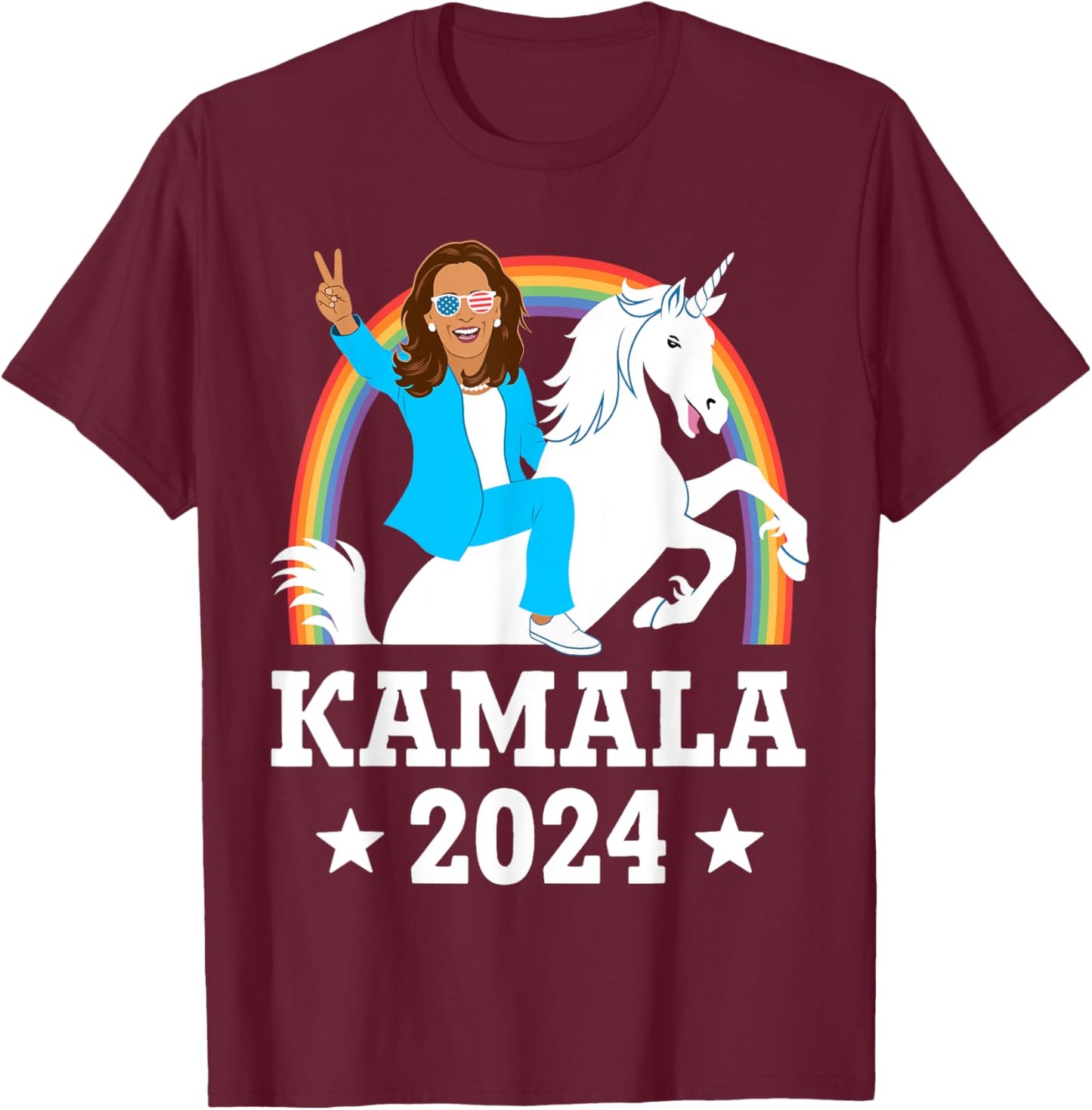Kamala 2024 - Kamala Harris Riding Unicorn Funny T-Shirt - T-Shirt | Maroon