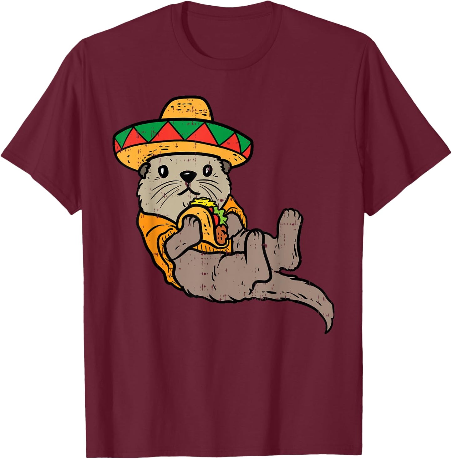Mexican Otter Sombrero Taco Cinco De Mayo Fiesta Animal T-Shirt - T-Shirt | Maroon