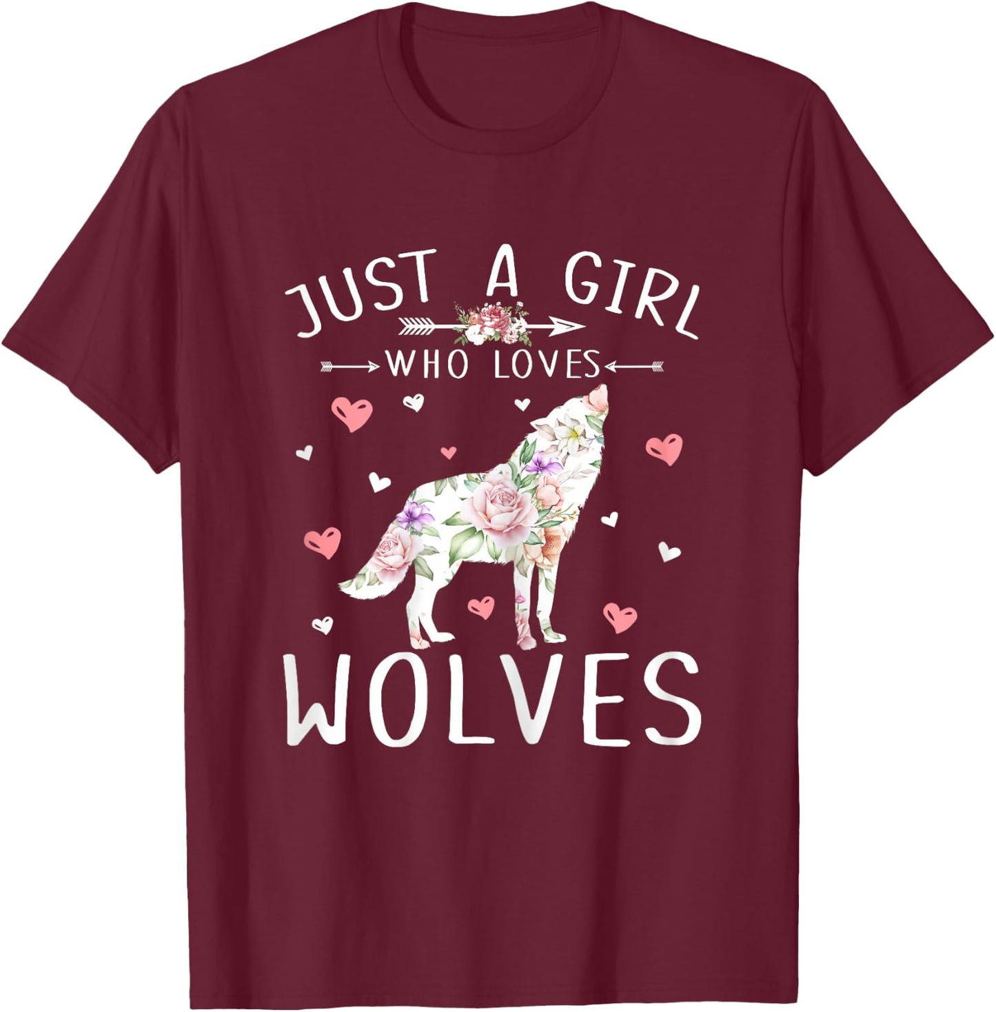 Just A Girl Who Loves Wolves Shirt - Wolf Lover Girls Gifts T-Shirt - T-Shirt | Maroon