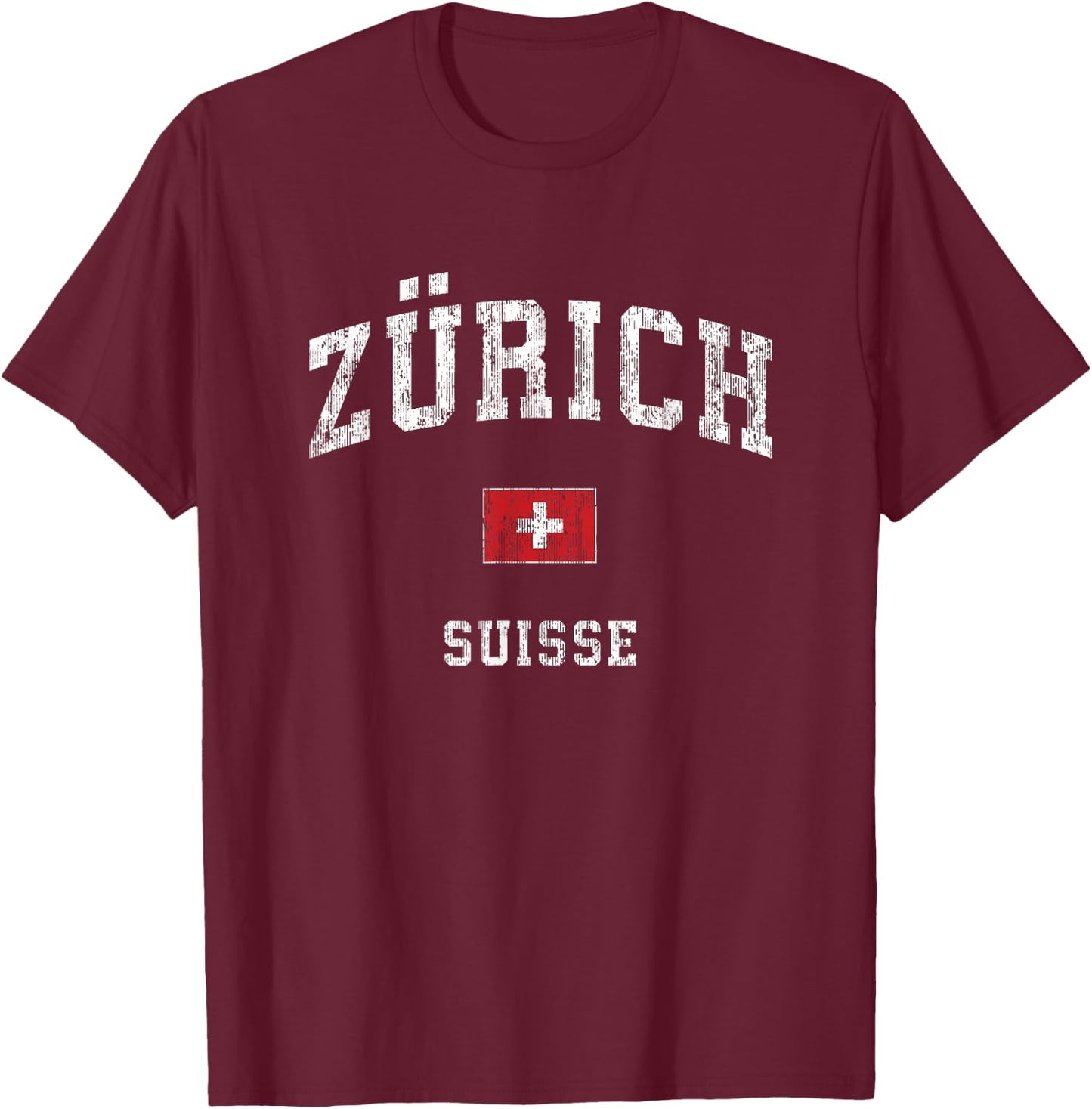 Zurich Switzerland Suisse Vintage Athletic Sports Design T-Shirt - T-Shirt | Maroon