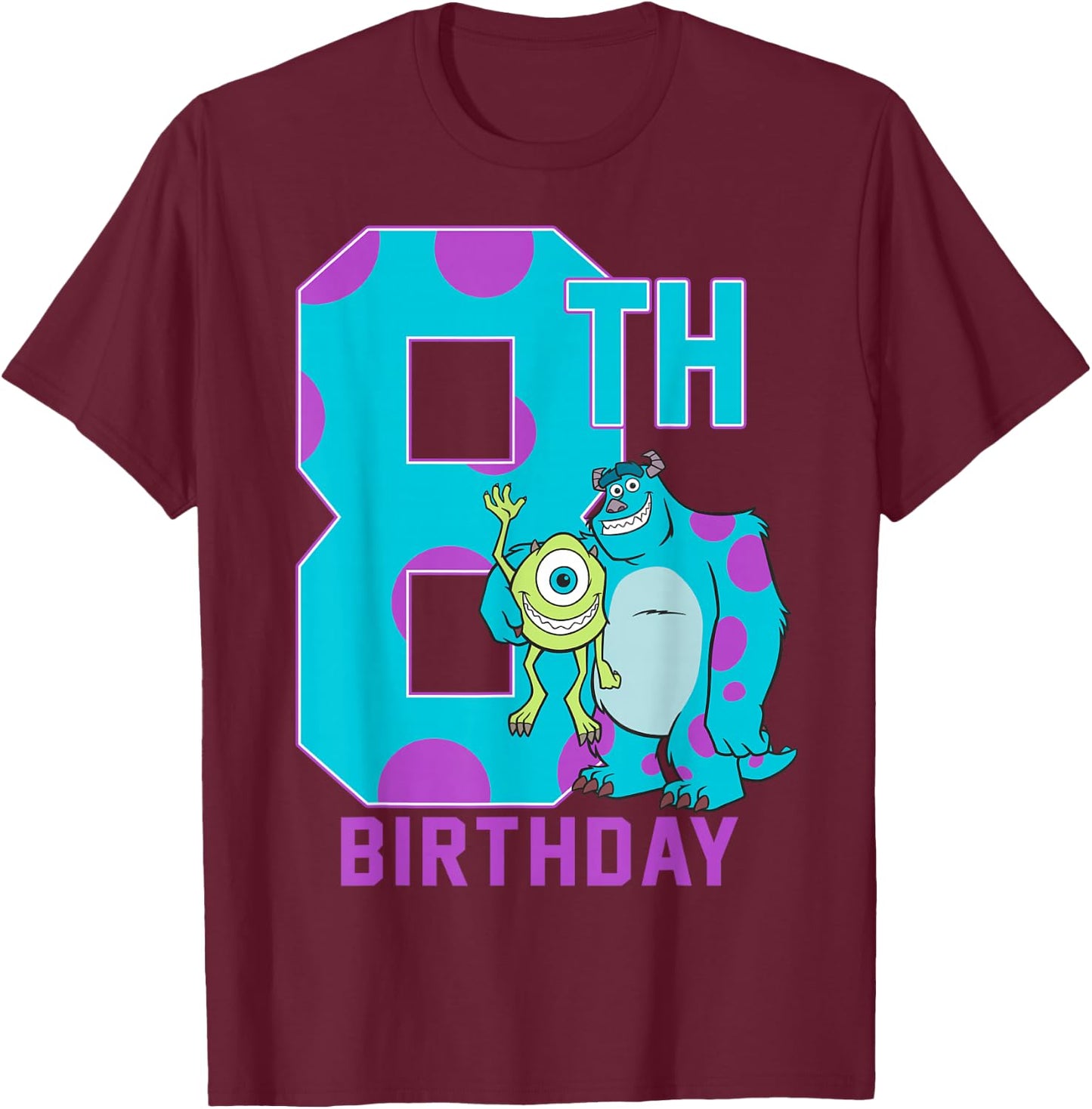 Disney Pixar Monsters Inc. Mike & Sully Happy 8th Birthday T-Shirt - T-Shirt | Maroon