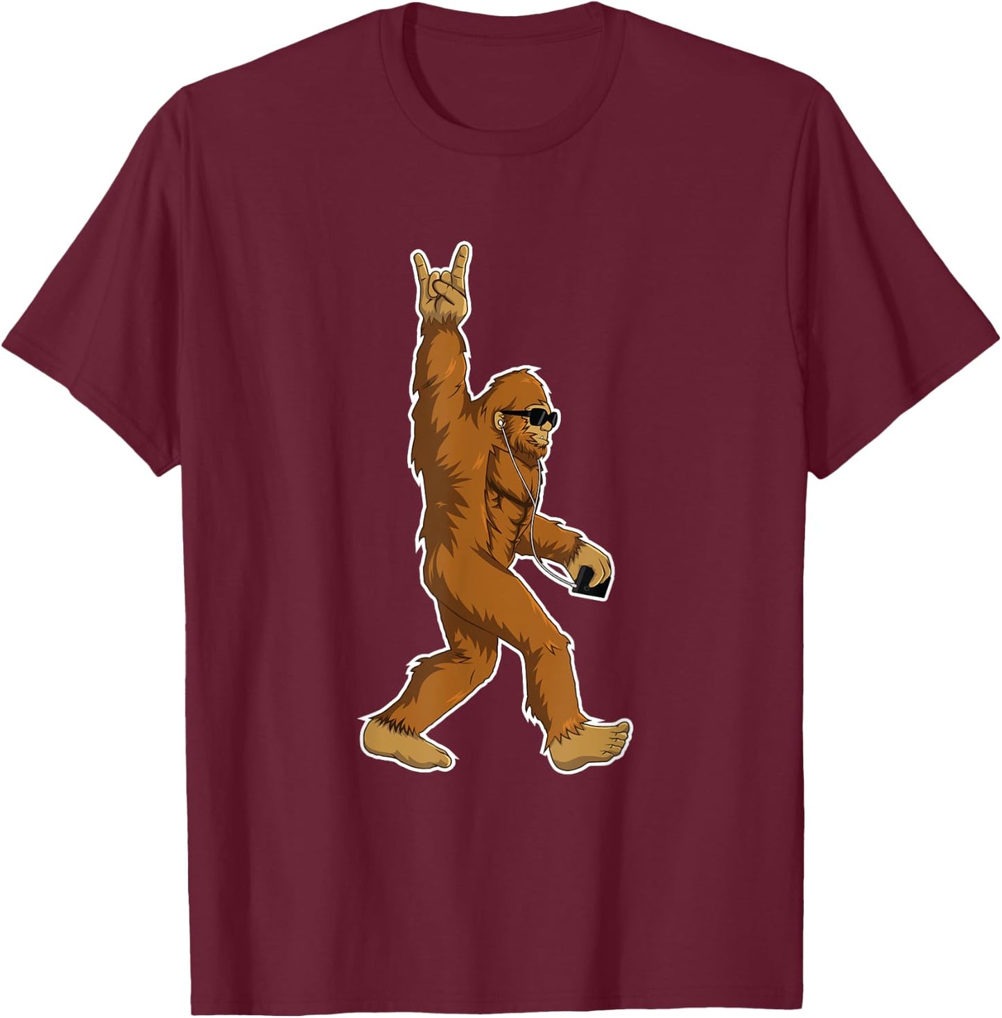 Bigfoot Rock and Roll Gift T-Shirt - T-Shirt | Maroon