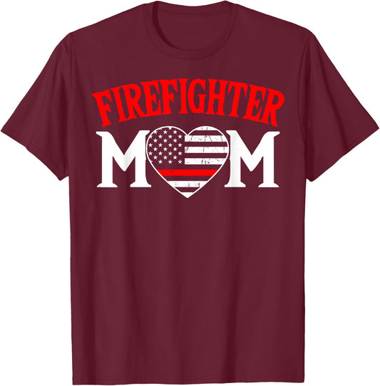 Firefighter Mom Thin Red Line Fireman Firefighting Patriotic T-Shirt - T-Shirt | Maroon
