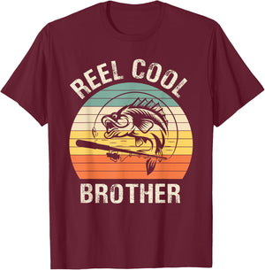 Reel Cool Brother Fishing Funny Gift T-Shirt - T-Shirt | Maroon