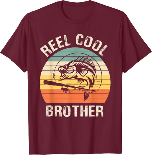 Reel Cool Brother Fishing Funny Gift T-Shirt - T-Shirt | Maroon