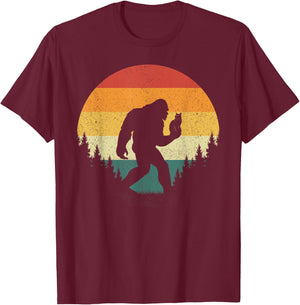 Bigfoot Holding Cat Funny Sasquatch Retro Vintage Sunset 80s Men Women Kids T-Shirt - T-Shirt | Maroon