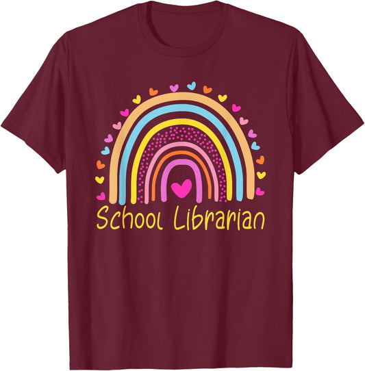 School Librarian Rainbow T-Shirt - T-Shirt | Maroon