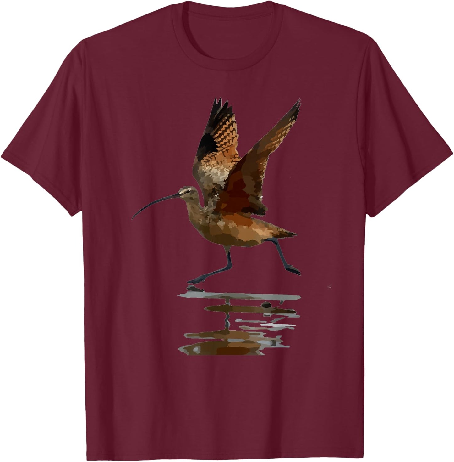 Curlew Bird Art Illustration T-Shirt - T-Shirt | Maroon