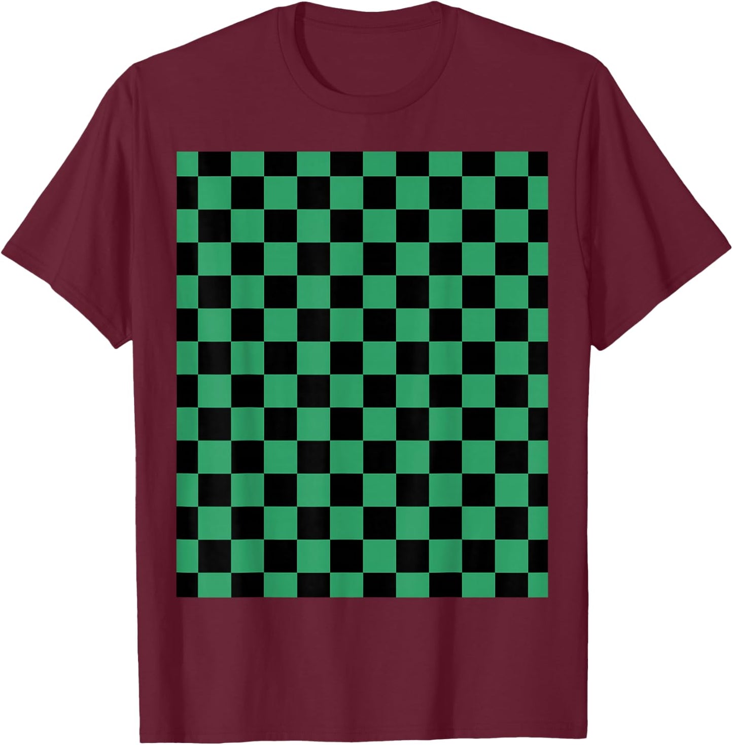 Green checkered anime T-Shirt - T-Shirt | Maroon