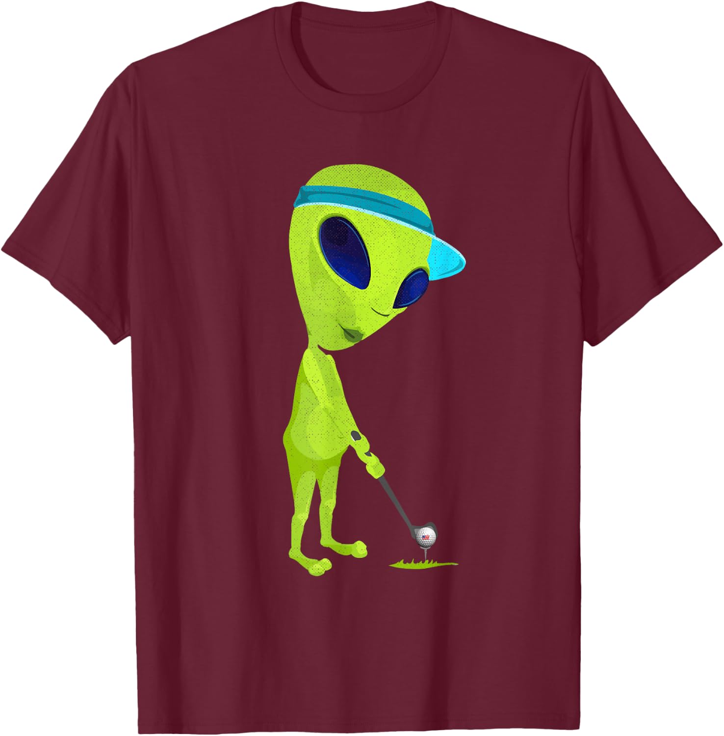 Funny Alien Playing Golf Parody Golfer UFO Golfing Space UFO T-Shirt - T-Shirt | Maroon