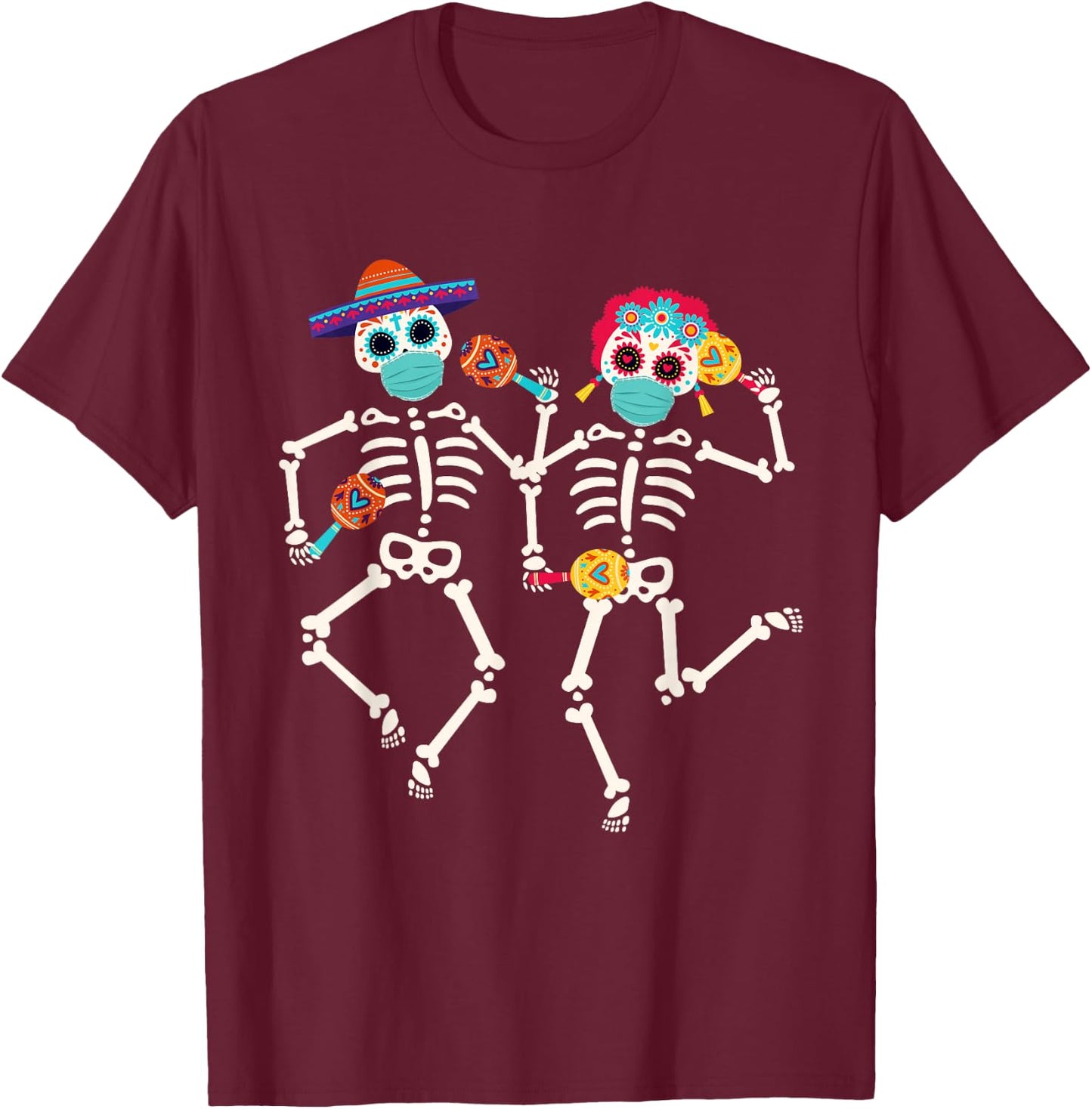 Dia De los Muertos Day of the Dead 2023 2024 Skull Dancing T-Shirt - T-Shirt | Maroon
