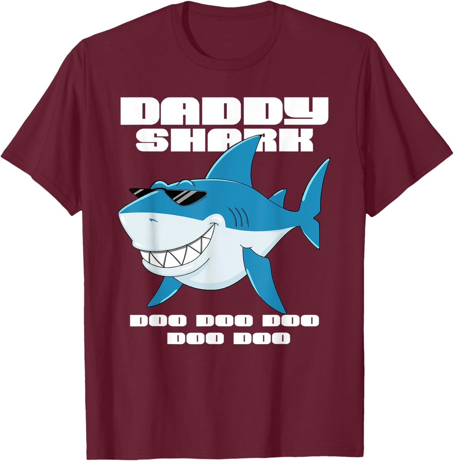 Daddy Shark shirt Funny Fathers Day Gift Kids dad T-Shirt - T-Shirt | Maroon
