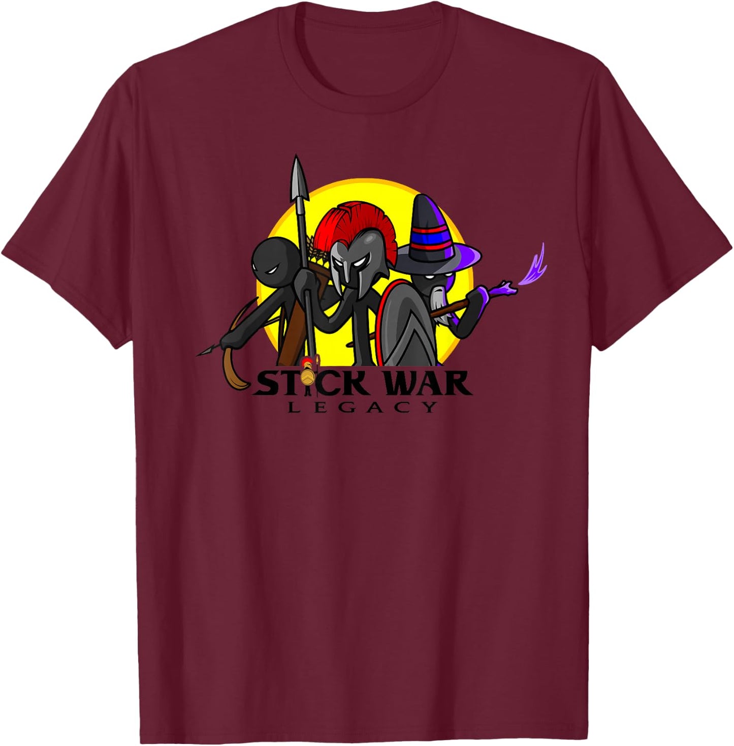 Stick War: Legacy - 3 in The Sun - Spearton First T-Shirt - T-Shirt | Maroon