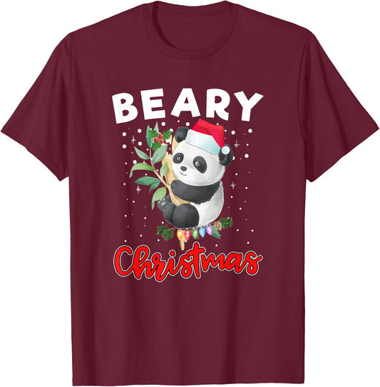 Beary Merry Christmas For Panda Bear Lovers Funny Xmas T-Shirt - T-Shirt | Maroon