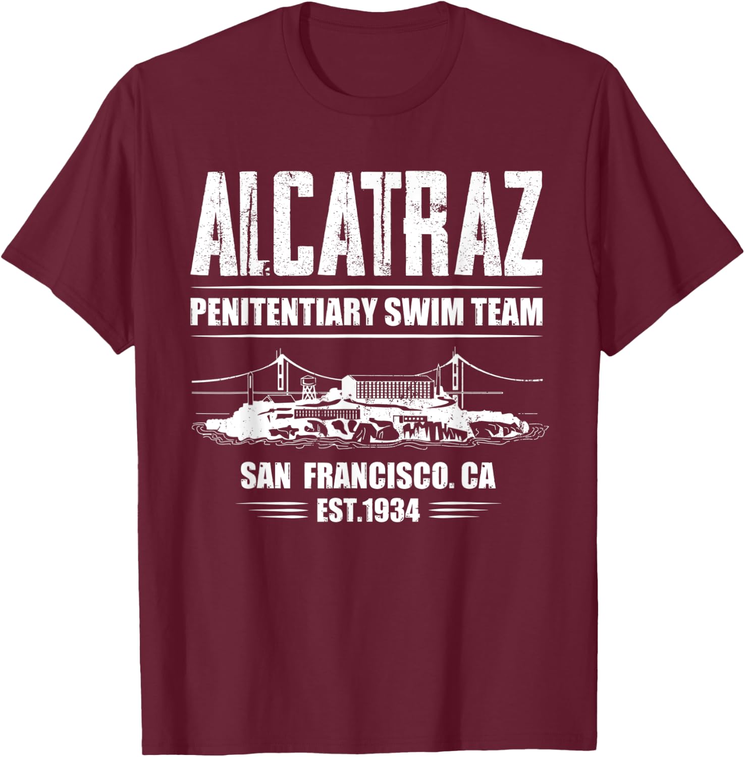 Alcatraz Penitentiary Swim Team T-Shirt - T-Shirt | Maroon