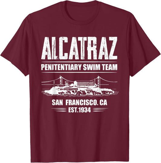 Alcatraz Penitentiary Swim Team T-Shirt - T-Shirt | Maroon