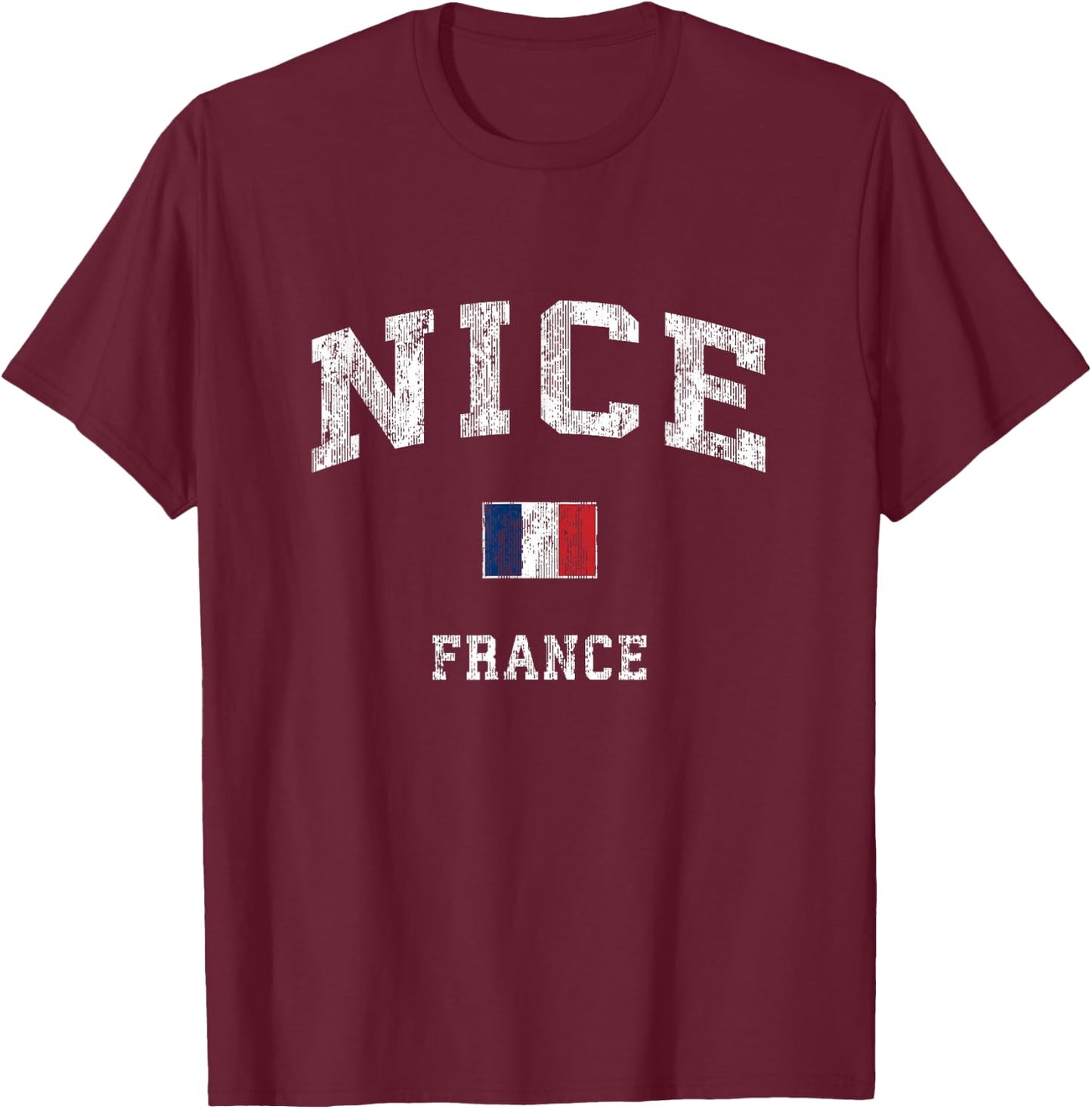 Nice France Vintage Athletic Sports Design T-Shirt - T-Shirt | Maroon