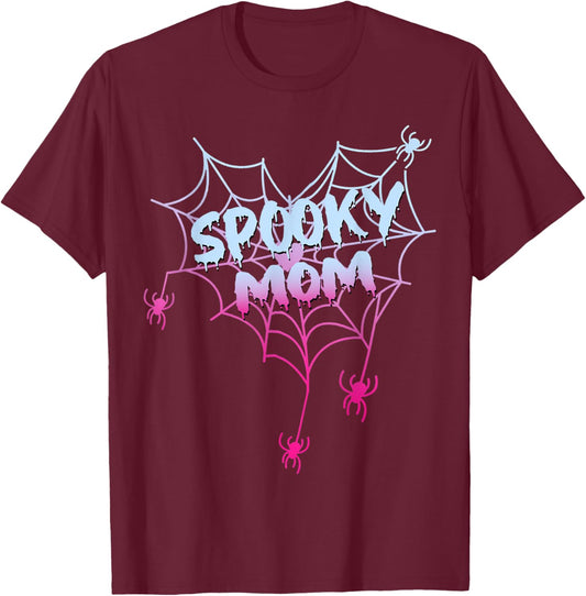 Spider Halloween Costume Spooky Mom Pink White Ghost Boo T-Shirt - T-Shirt | Maroon