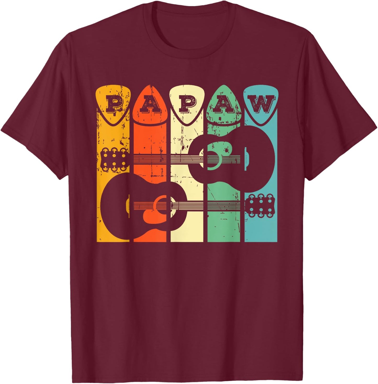 Papaw Guitar Pick Gift Guitar Player Grandpa Retro Guitarist T-Shirt - T-Shirt | Maroon