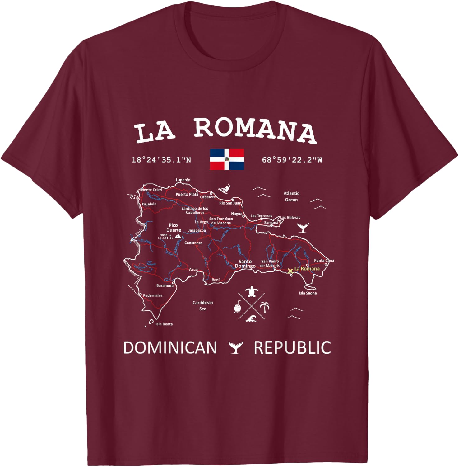 LA ROMANA Dominican Republic Flag Map Coordinates T-Shirt - T-Shirt | Maroon