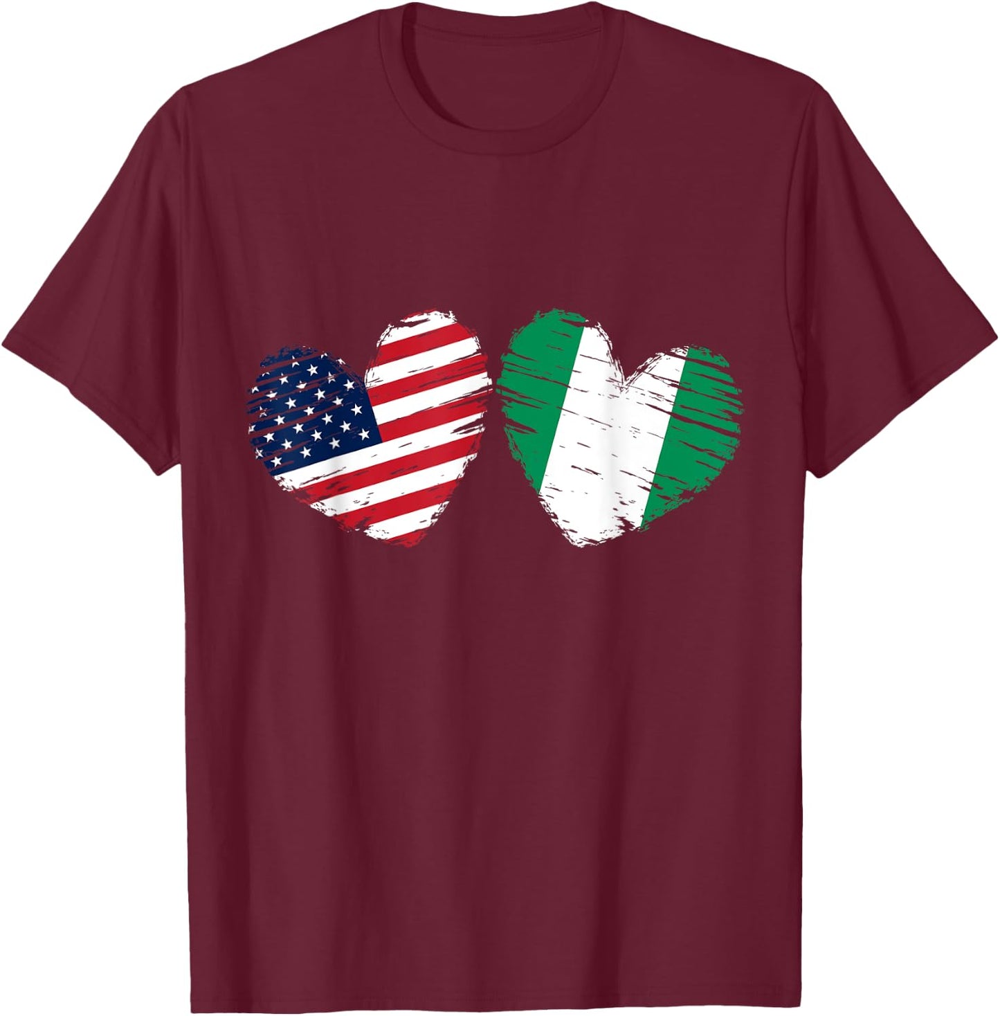USA Nigeria Flag Heart Valentines Day Nigerian American T-Shirt - T-Shirt | Maroon