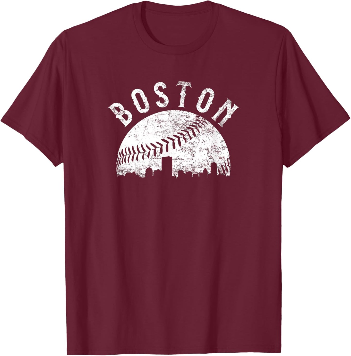 Vintage Boston Massachusetts Skyline Apparel T-Shirt - T-Shirt | Maroon