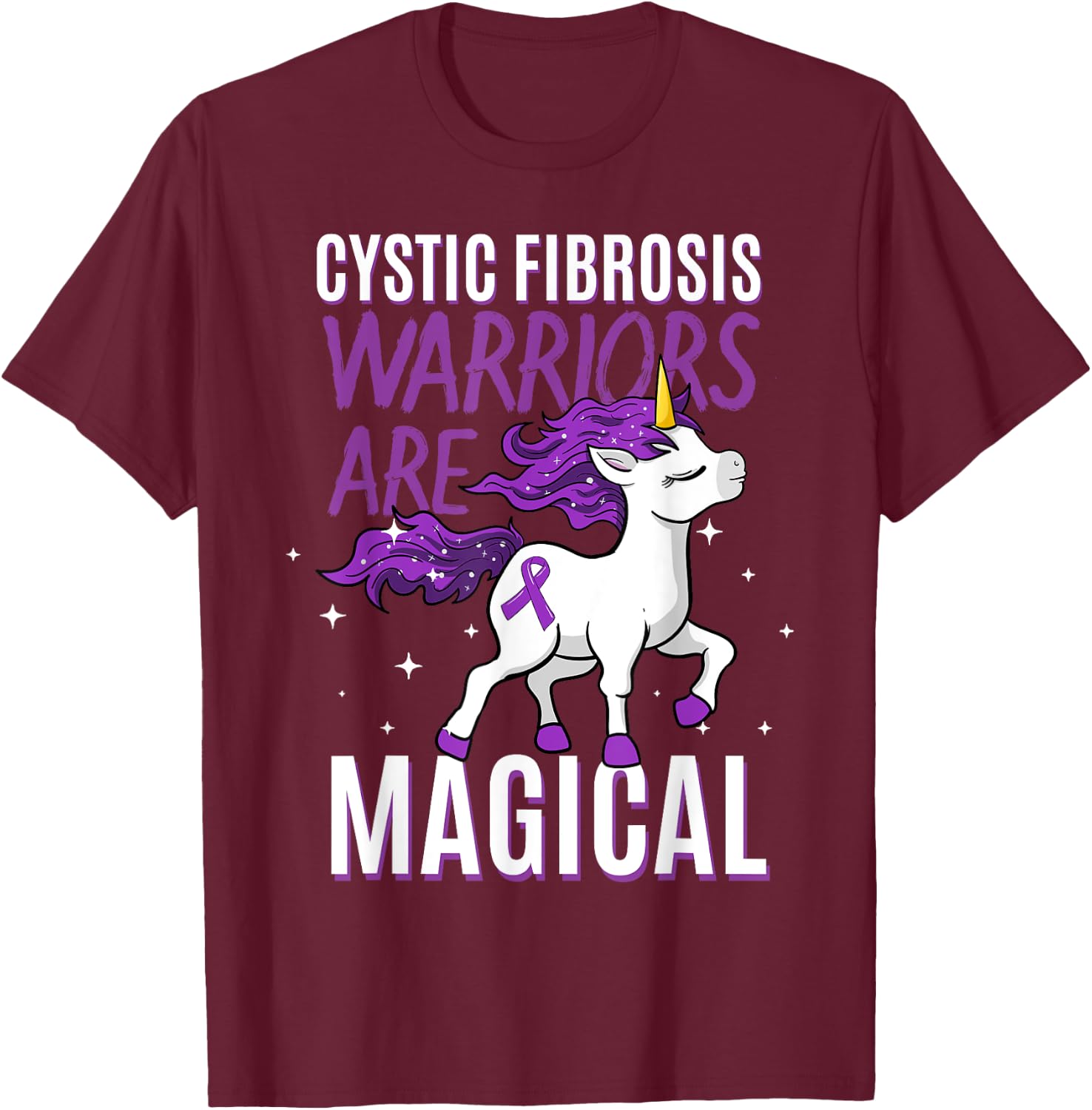 Cystic Fibrosis Warrior Magical Unicorn Purple Pulmonologist T-Shirt - T-Shirt | Maroon