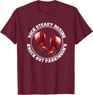 Rock Steady Boxing Knock Out Parkinsons Fighter Red Gloves T-Shirt - T-Shirt | Maroon