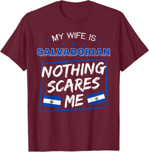 My Wife Is Salvadorian El Salvador Salvadoran Roots Flag T-Shirt - T-Shirt | Maroon