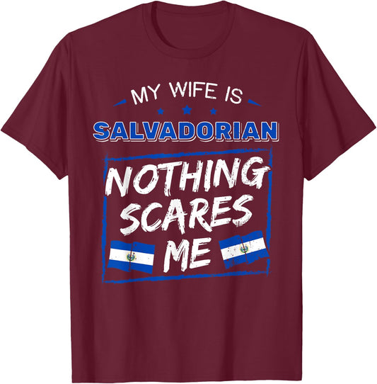 My Wife Is Salvadorian El Salvador Salvadoran Roots Flag T-Shirt - T-Shirt | Maroon