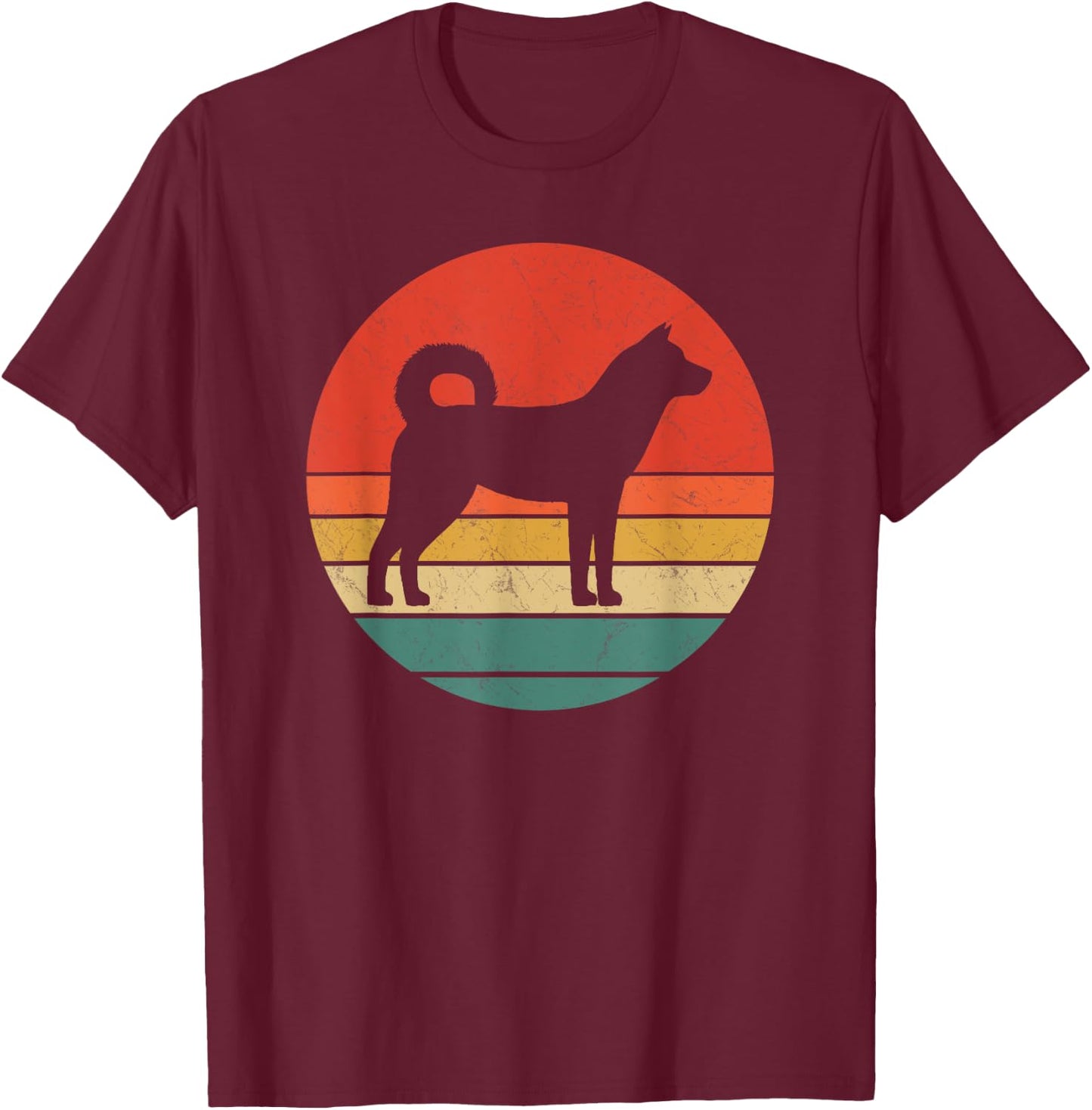 Korean Jindo Vintage Dog Silhouette Retro 70s Cute Dogs Gift Women Kids T-Shirt - T-Shirt | Maroon