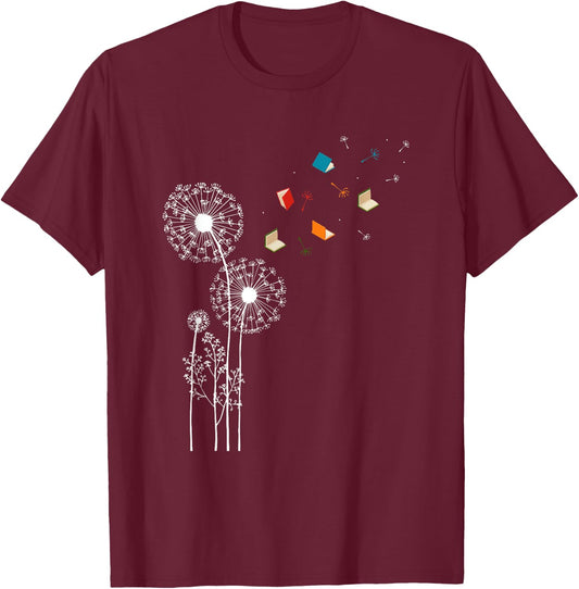 Bookworm Book Lover Gift Literature Dandelion Book Reading - -Adults and Kids - Black - Small - Short Sleeve T-Shirt - T-Shirt | Maroon
