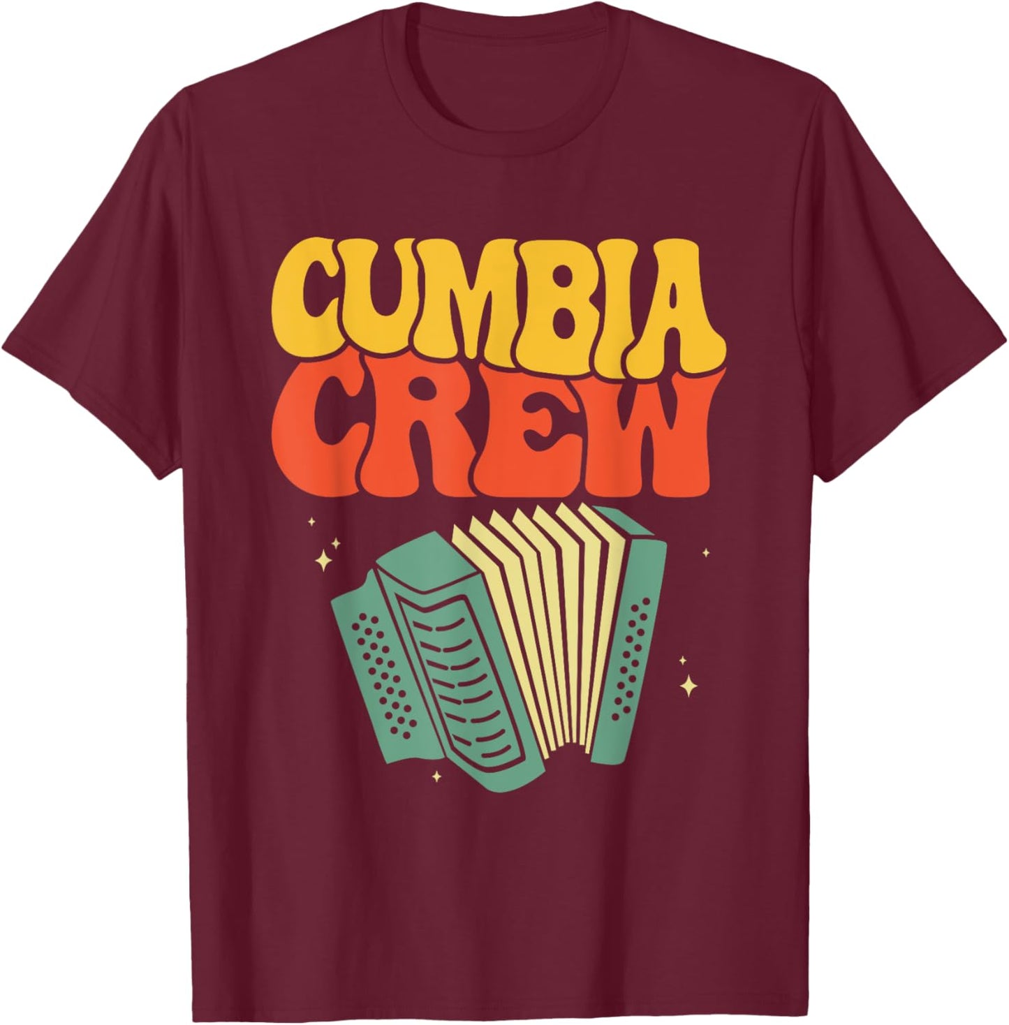 Tejano Music Apparel Adults Cumbia Crew Black Small Classic Fit Short Sleeve Cotton 80% Polyester 20% Music Themed T-Shirt - T-Shirt | Maroon