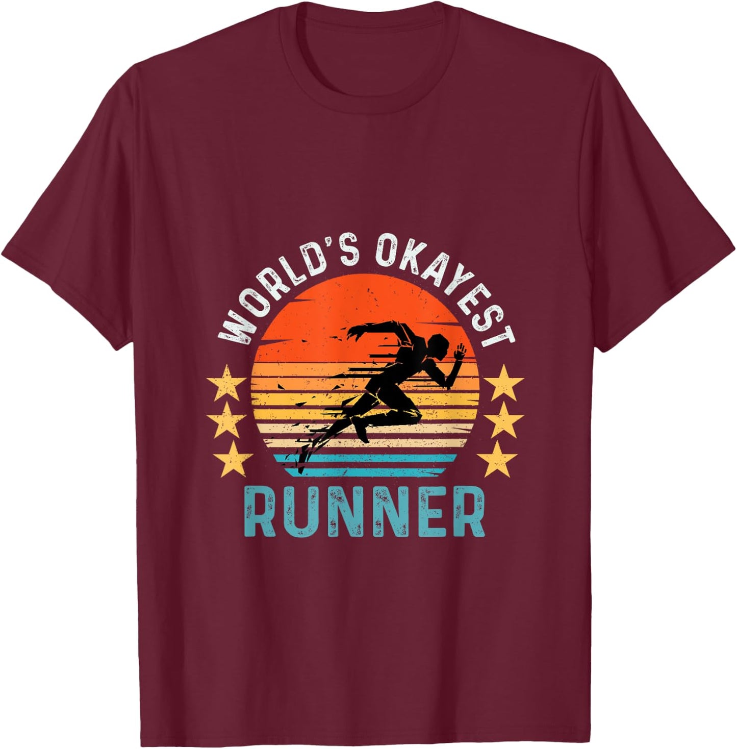 World's Okayest Runner Vintage Retro Funny Running T-Shirt - T-Shirt | Maroon