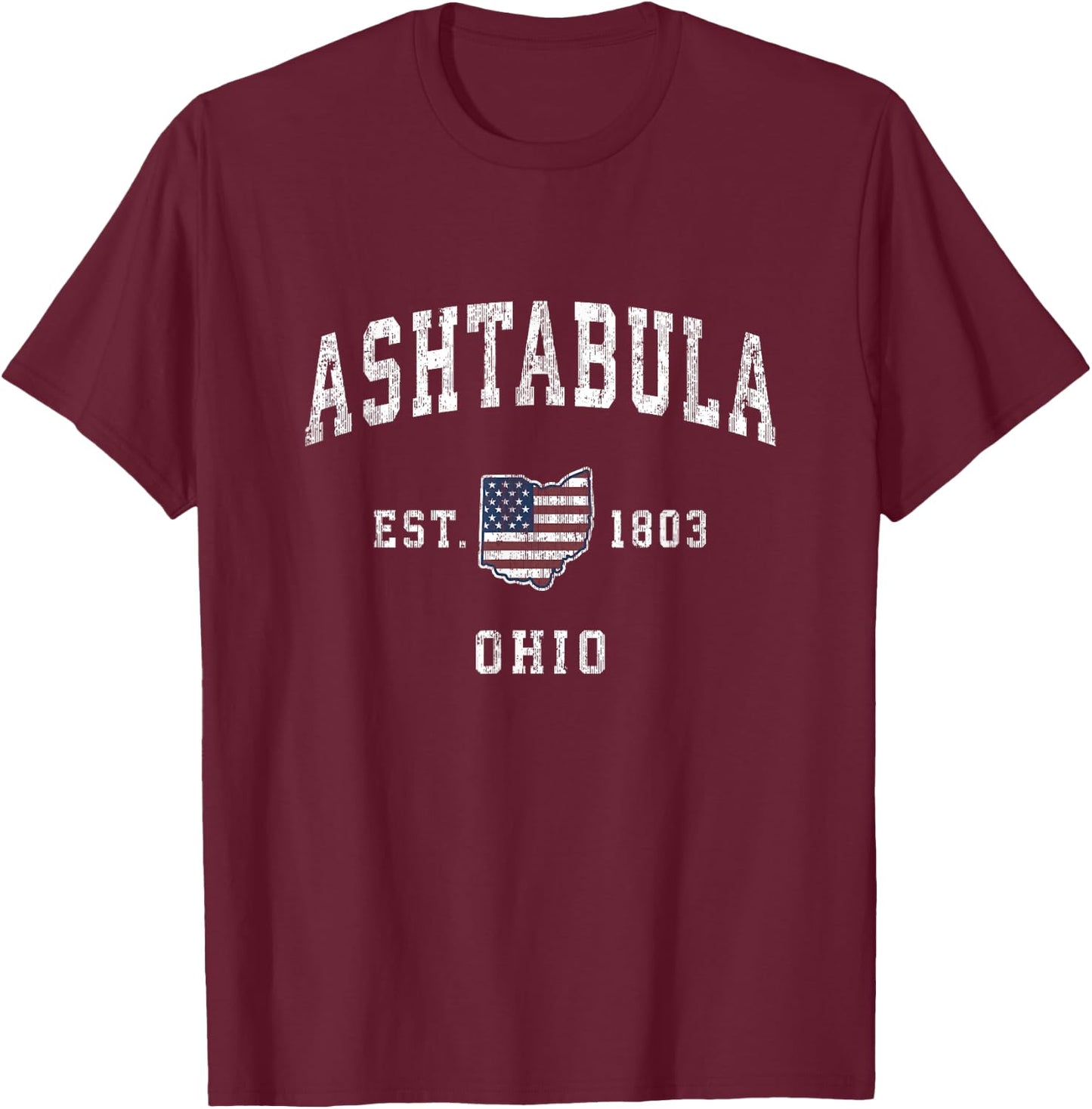 Ashtabula Ohio OH Vintage American Flag Sports Design T-Shirt - T-Shirt | Maroon