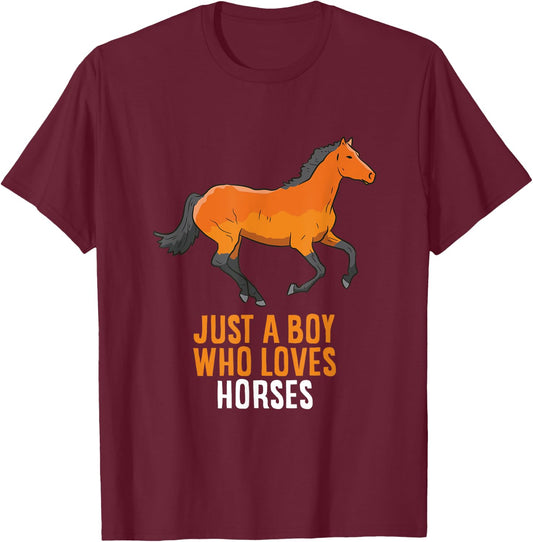Horse Boy Just A Boy Who Loves Horses T-Shirt - T-Shirt | Maroon