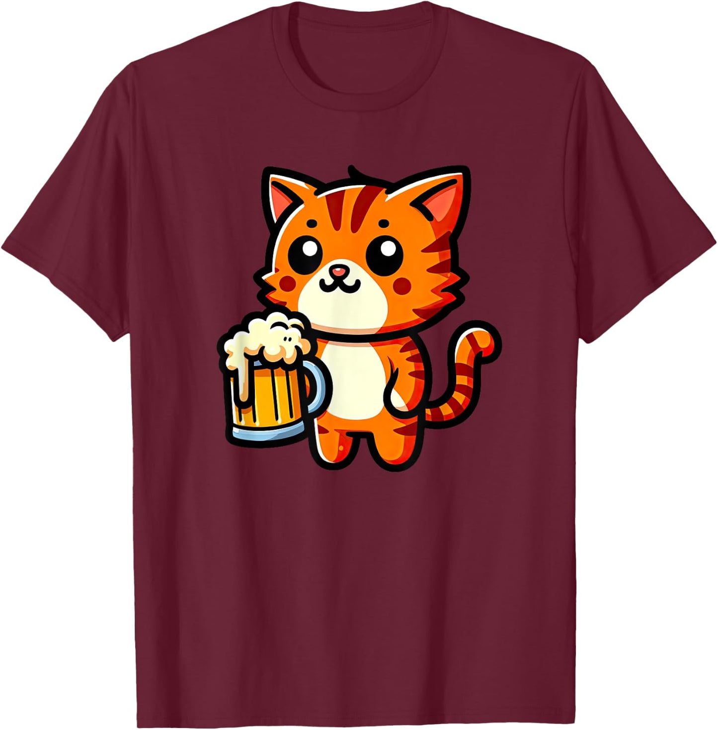 Orange Tabby Cat Beer Pet Funny Drinking T-Shirt - T-Shirt | Maroon