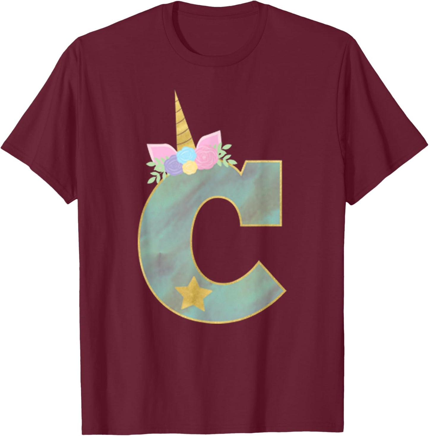 Initial Letter C Unicorn Monogram for Girls Unicorn Birthday T-Shirt - T-Shirt | Maroon