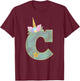 Initial Letter C Unicorn Monogram for Girls Unicorn Birthday T-Shirt - T-Shirt | Maroon