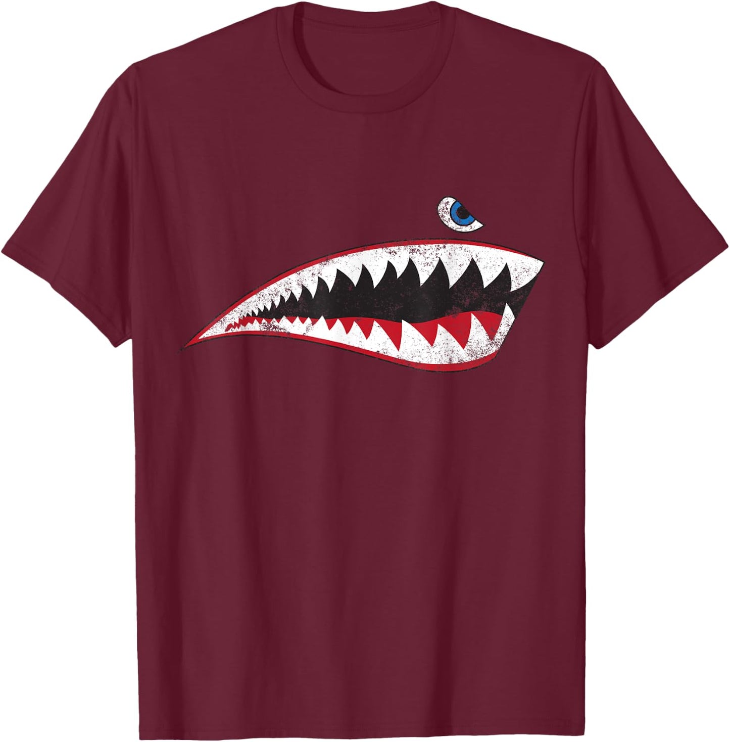 WW2 Nose Art World War II Veteran Vintage Shark Nose Art T-Shirt - T-Shirt | Maroon
