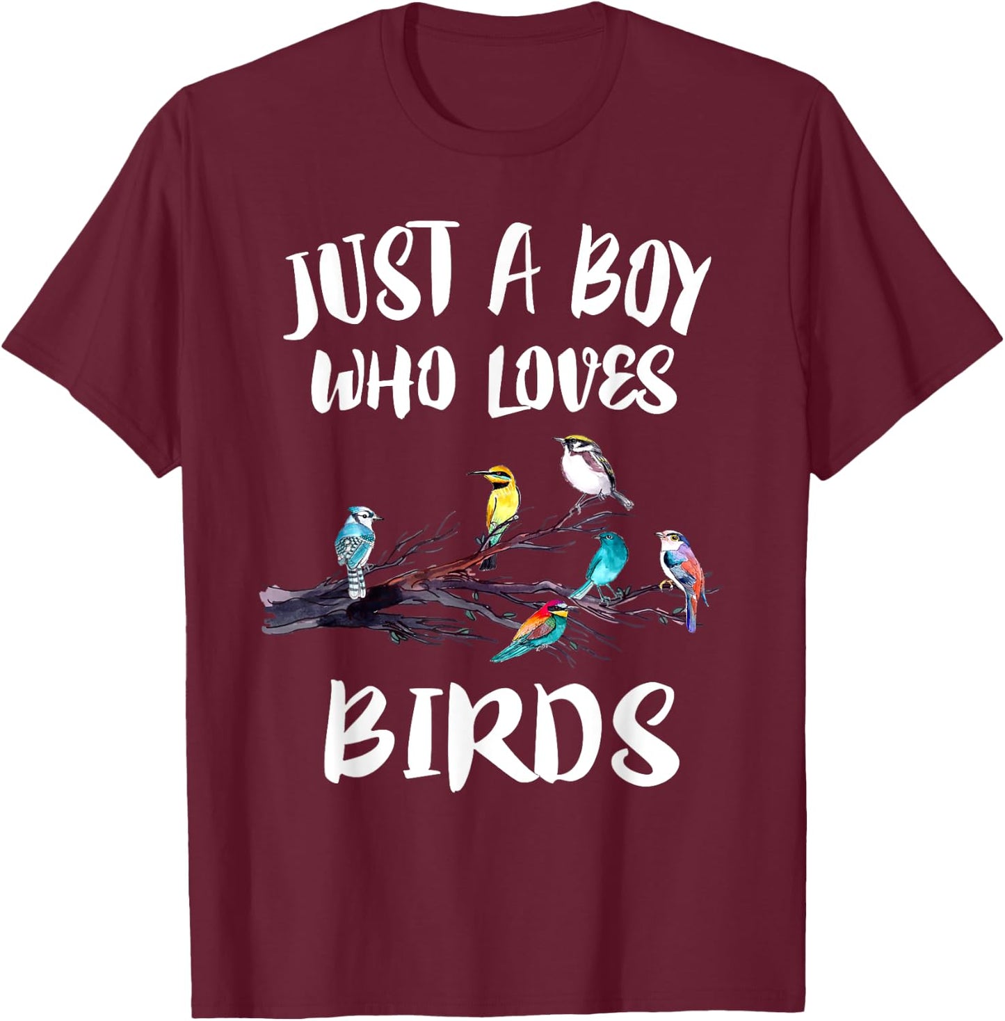 Just A Boy Who Loves Birds Birding Gift T-Shirt - T-Shirt | Maroon