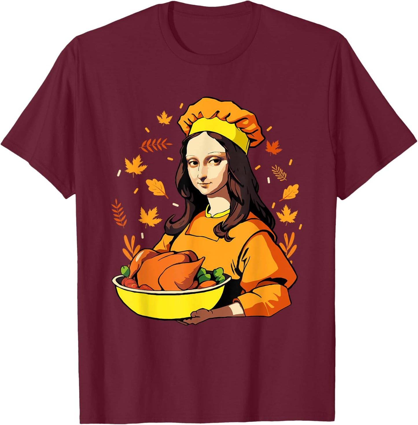 Mona Lisa with Turkey Thanksgiving for Art Teachers Men Women Kids T-Shirt - T-Shirt | Maroon